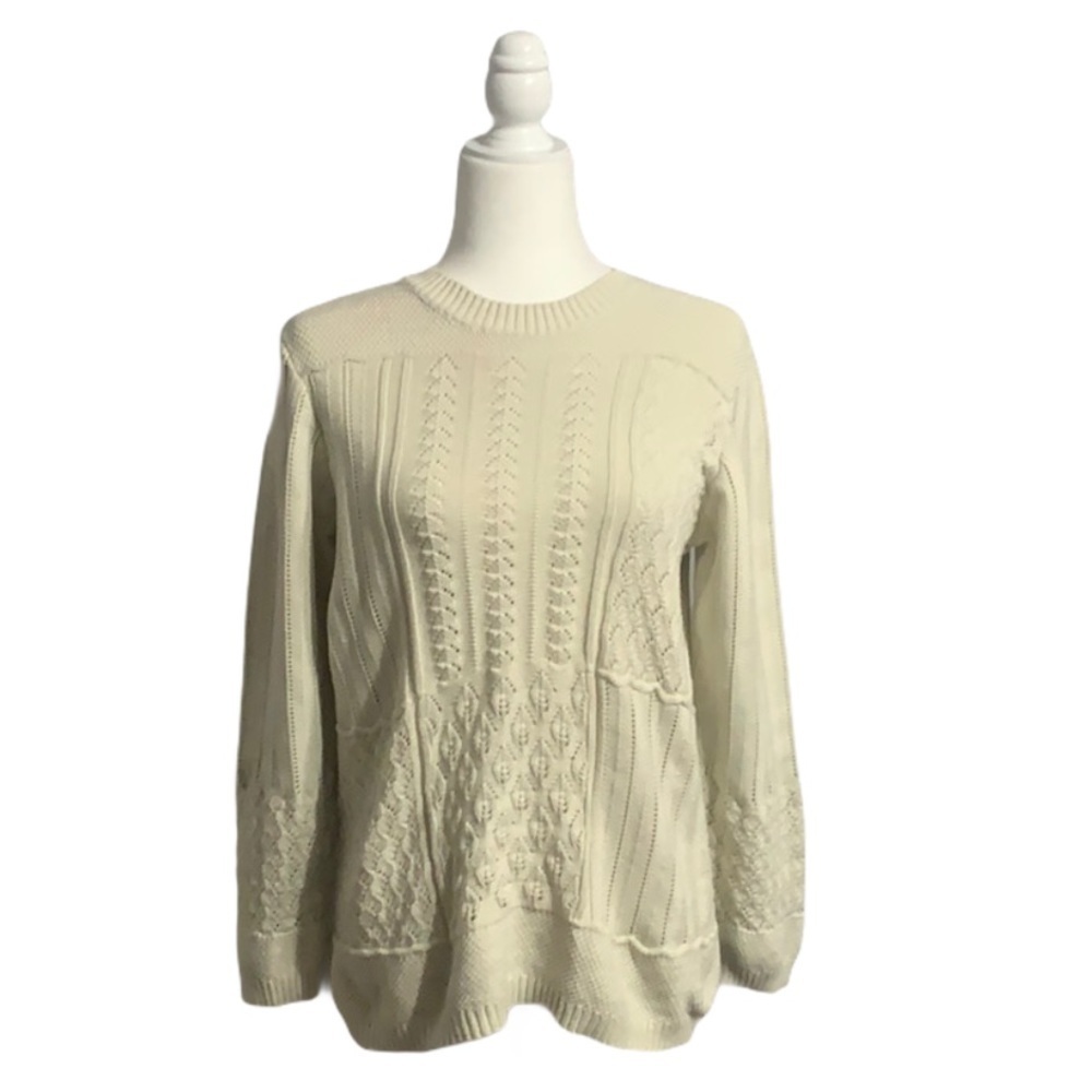 Orvis Sweater Cream Ivory Cottagecore Cotton Boho Bohemian Modern Size Medium